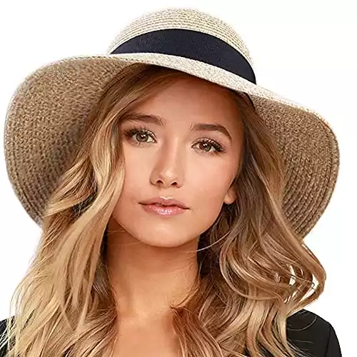 Womens Beach Sun Straw Hat UV UPF50