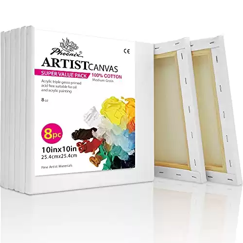 PHOENIX Stretched Canvas for Painting 10x10 Inch/8 Value Pack