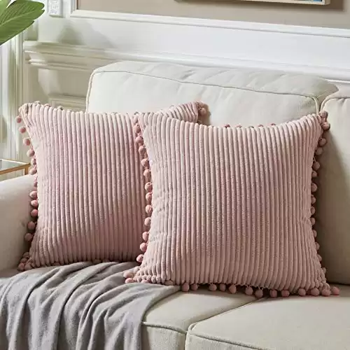 Fancy Homi Pack of 2 Decorative Throw Pillow Covers with Pom-poms