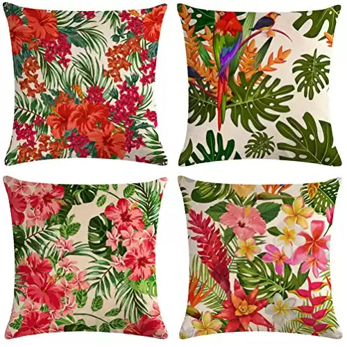 7COLORROOM Set of 4 Tropical Leaves Throw Pillow Covers