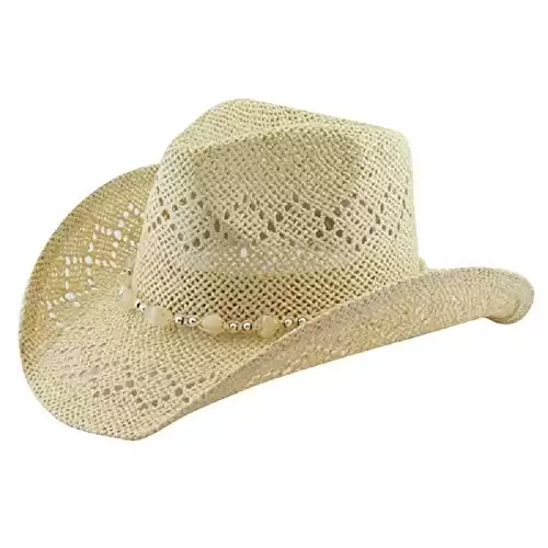Straw Cowboy Hat for Women with Beaded Trim