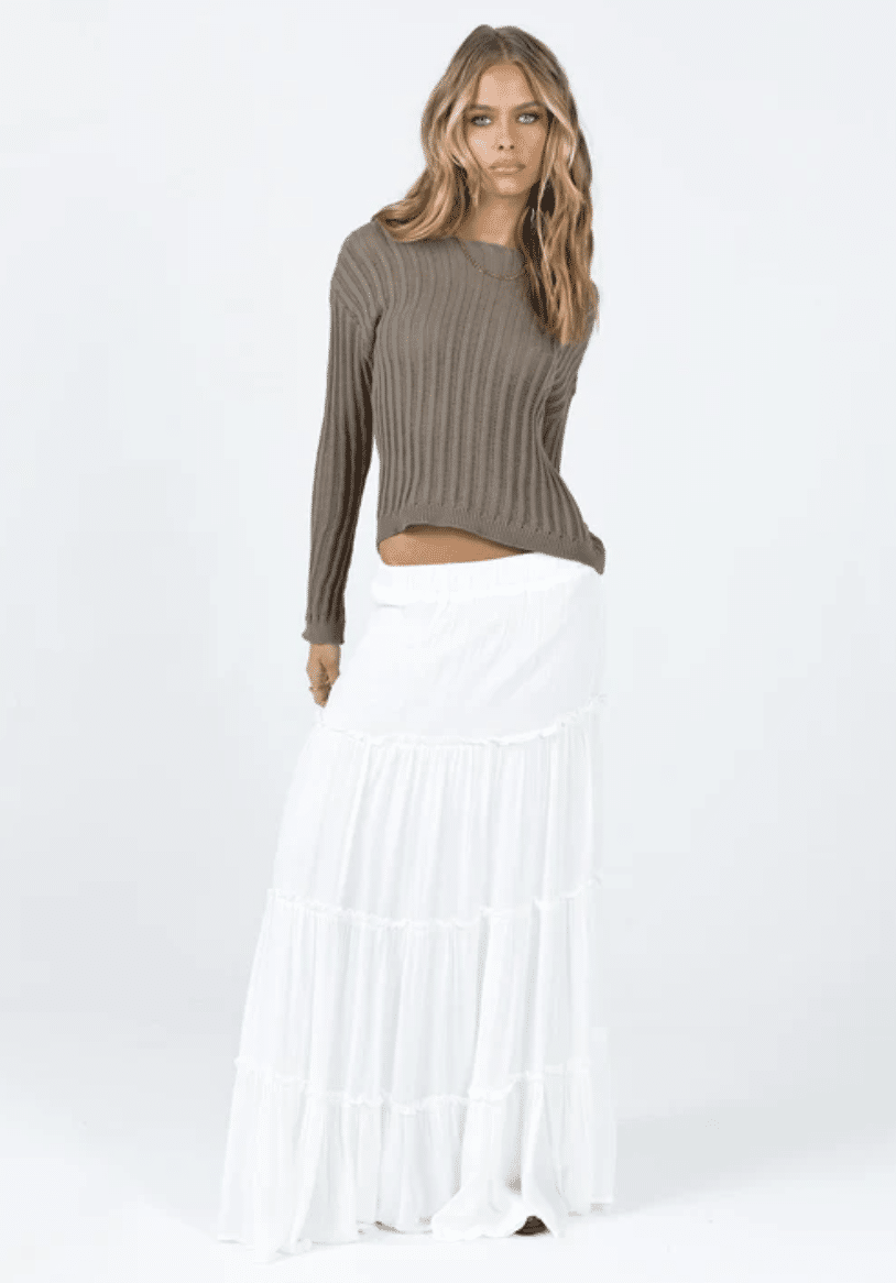 long flowy white skirt